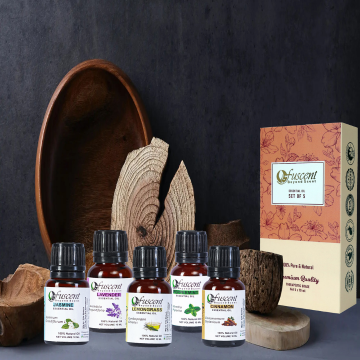 Essential Oil Combo (Pack of 5)– Jasmine, Lavender, Lemongrass, Peppermint & Cinnamon| 100% Pure & Organic (50 ml)