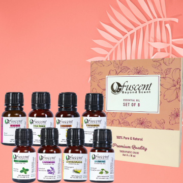 Essential Oil Combo (Pack of 8)– Lavender, Rose, Orange, Peppermint, Lemongrass, Cinnamon, Tea Tree & Jasmine| 100% Pure & Organic (80 ml)
