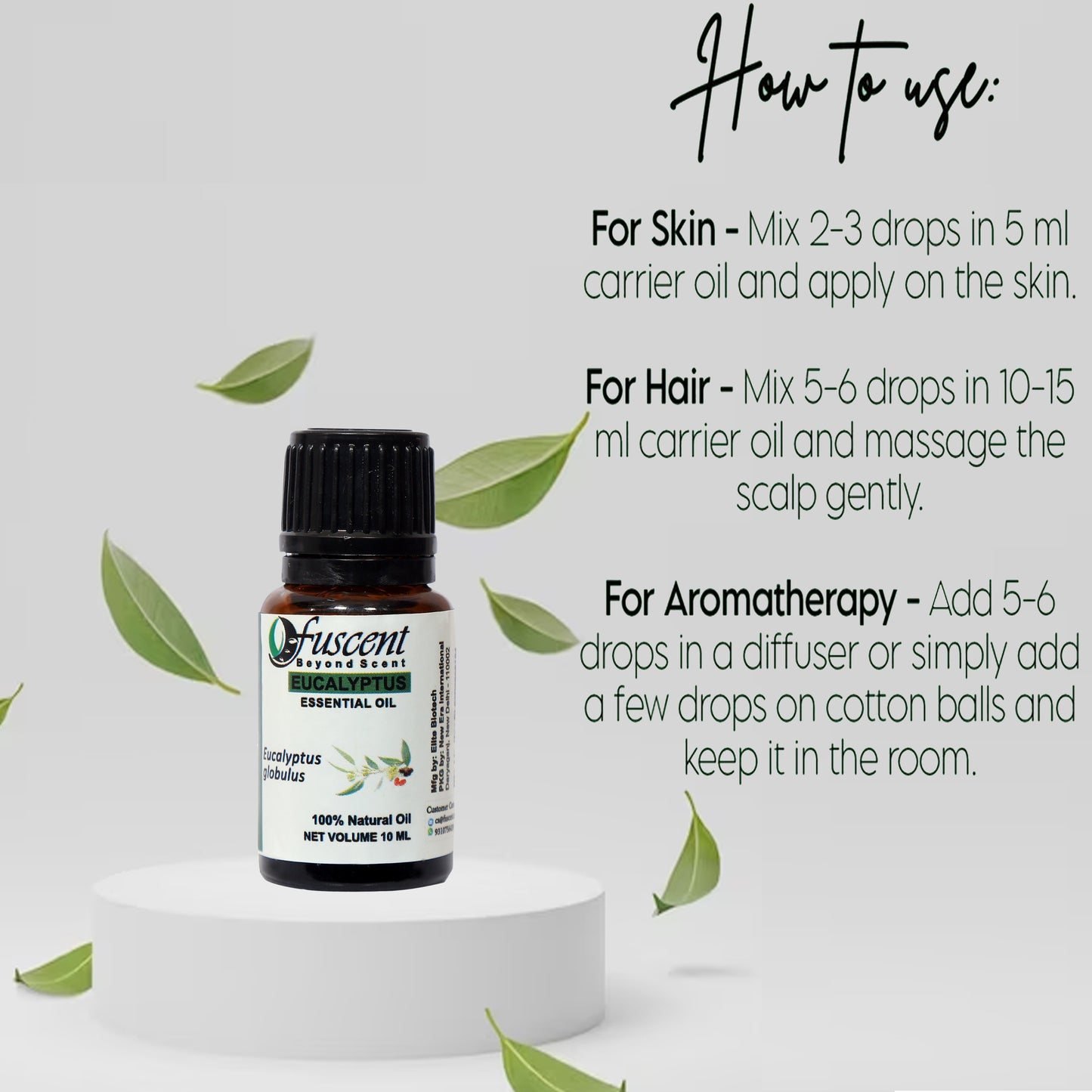 FUSENT Eucalyptus Essential Oil for Healthy Hair and Skin  | Natural Essential 0il 10ML