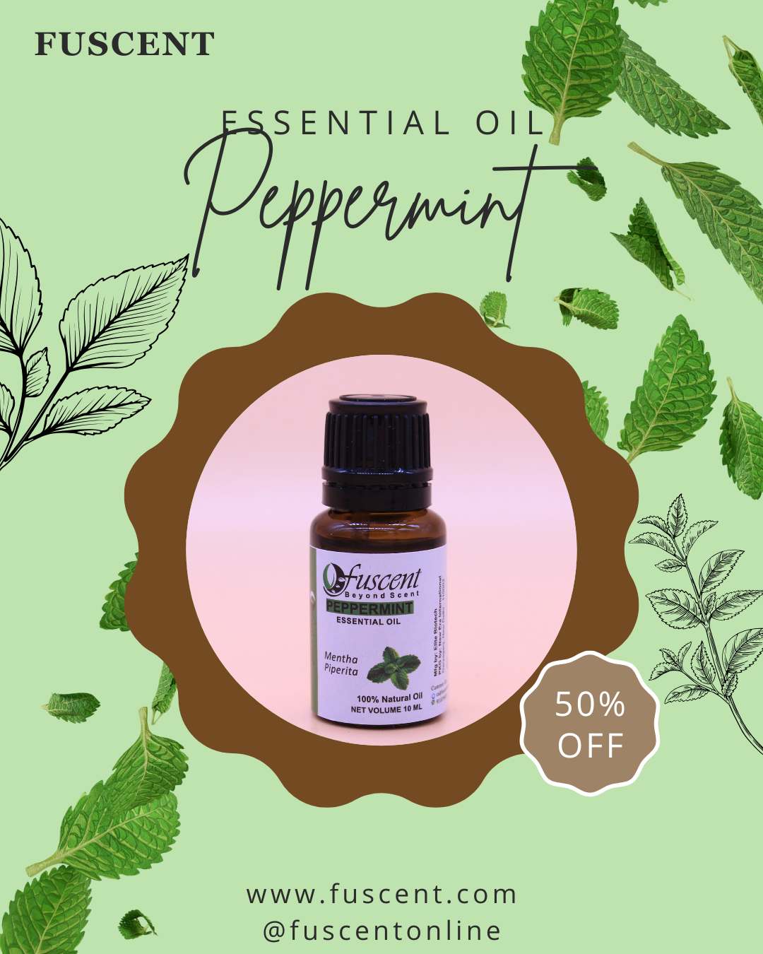 FUSCENT Peppermint Essential Oil 10ml