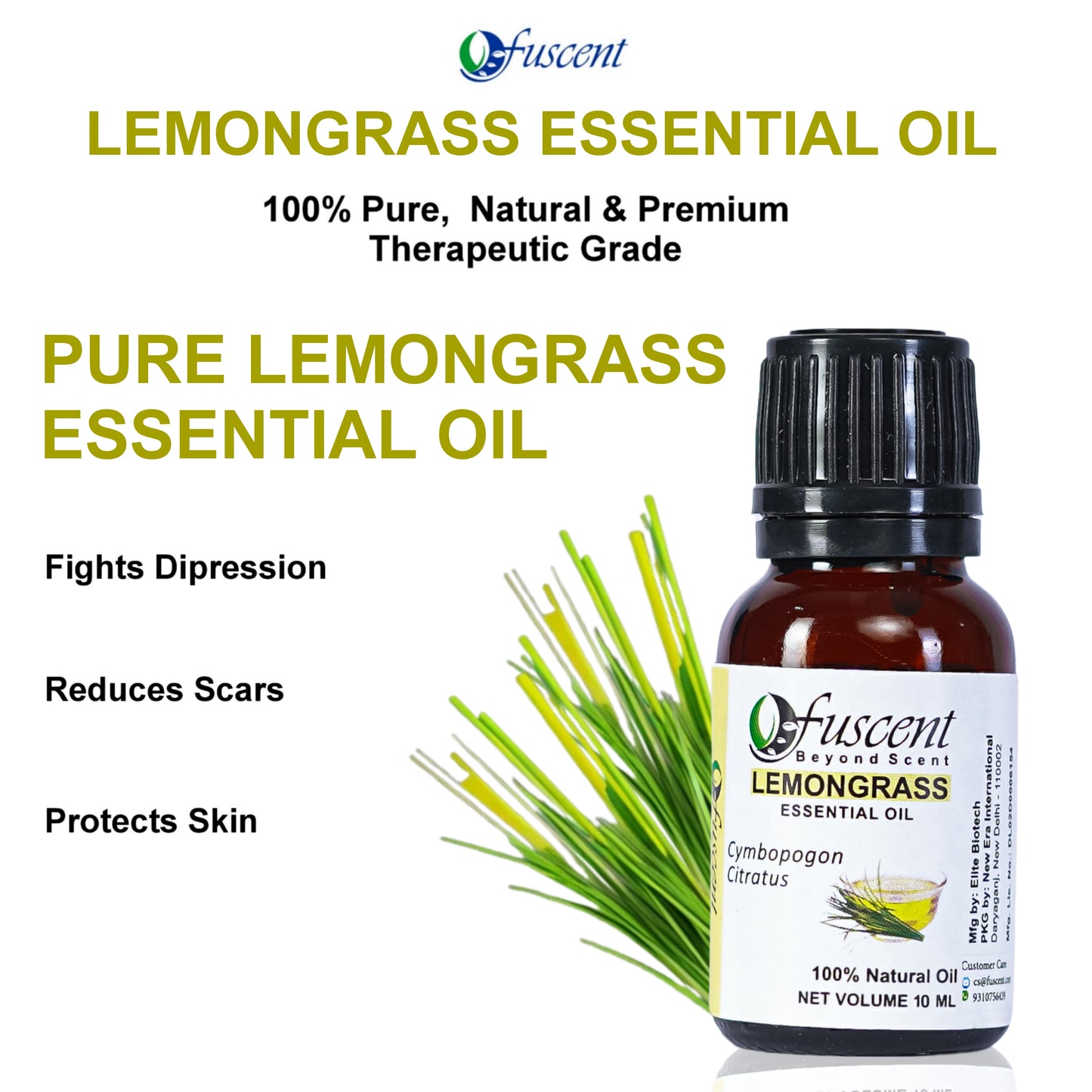 FUSCENT Lemongrass Essential Oil 10ml