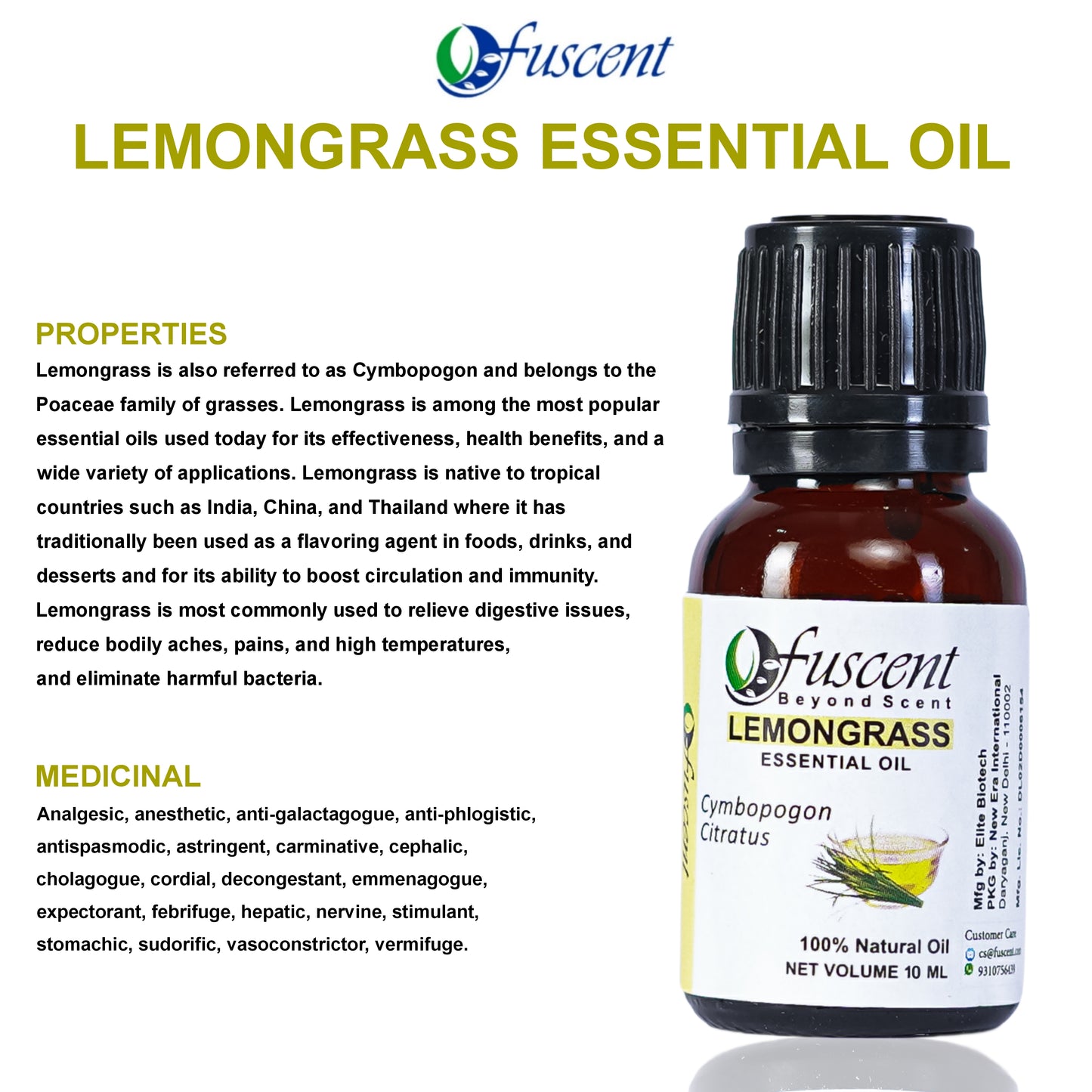 FUSCENT Lemongrass Essential Oil 10ml