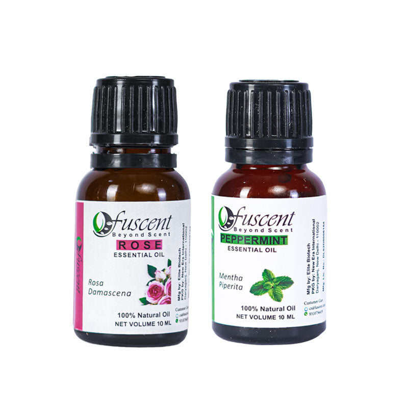 Fuscent Rose Oil + Peppermint Oil Combo pack of 2