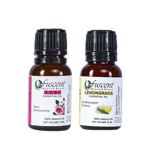 Fuscent Rose Oil + Lemongrass Oil Combo Pack of 2